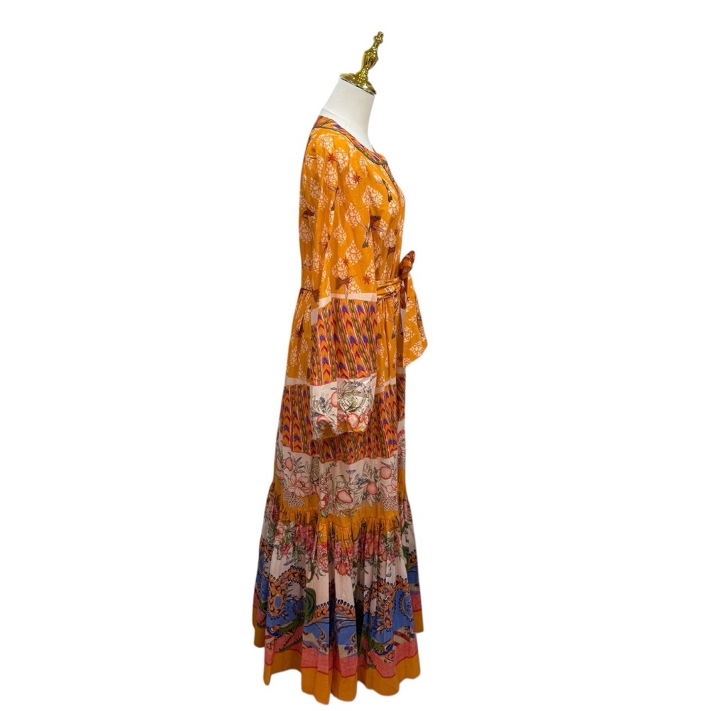 Bohemian Yellow Floral Print Maxi Dress with Tie Waist - Picture 10 of 14